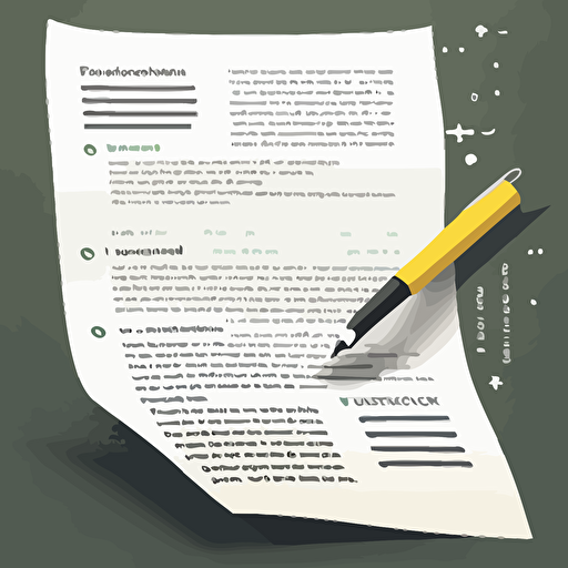 a vector illustration showing a document. Sentences of this document are highlighted with a pen.