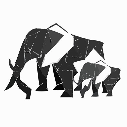 logo, flat vector, origami outline, three headed laos elephant, black and white