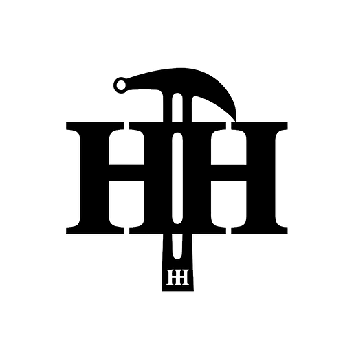 A logo for a carpenter with the black big letter "H" and a bit smaller black letter "H" in the middle, vector,