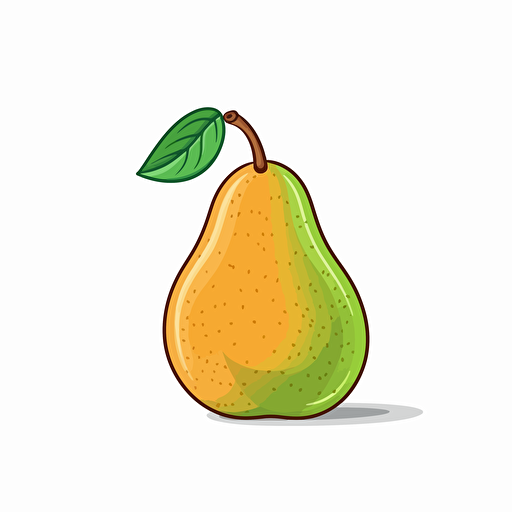 single pear, simple forms, flatart, 2D vector style, cartoon, white background, side view, horizontal