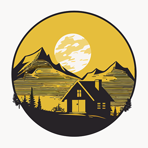 a simple circular logo of a alpine cabin in a whole yellow lemon, simple, vector
