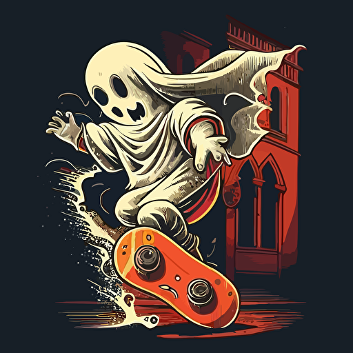 vector art retro ghost skateboarding