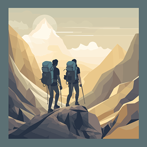 vector illustration of two hikers in steep mountains