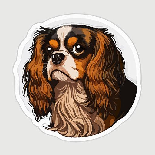 sticker design, plain background, king charles spaniel, illustration, brilliant details, transparent background, vector file