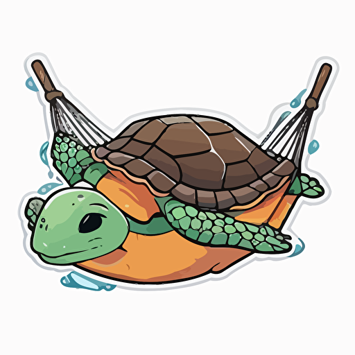 cartoon seaturtle hammocking, vector, sticker, white background