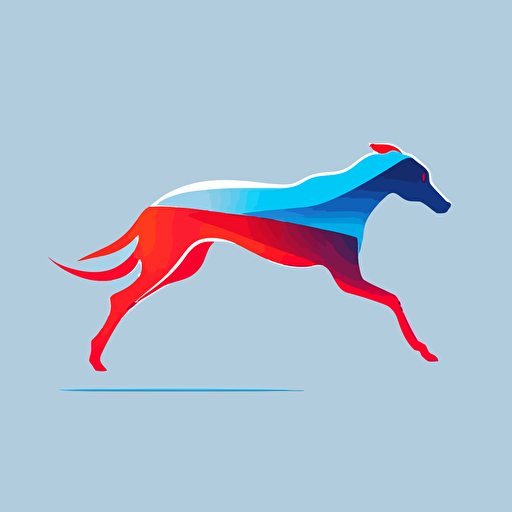 flat vector logo of a greyhound running, gradient, blue and red, simple minimal, by Ivan Chermayeff