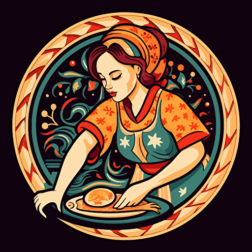 a vector art illustration logo of a ukrainian girl making pizza, no text