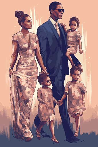 vector illustration of jennifer lopez, john, and their children for 'love' magazine, in the style of textural sensations, albert joseph moore, pastoral charm, dau al set, tami bone, pink and navy, smooth and polished