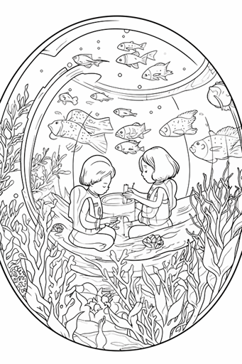 colouring book for kids, various mermaids separated by space, cartoon style, vector, little detail, no shadow, black and white, white background