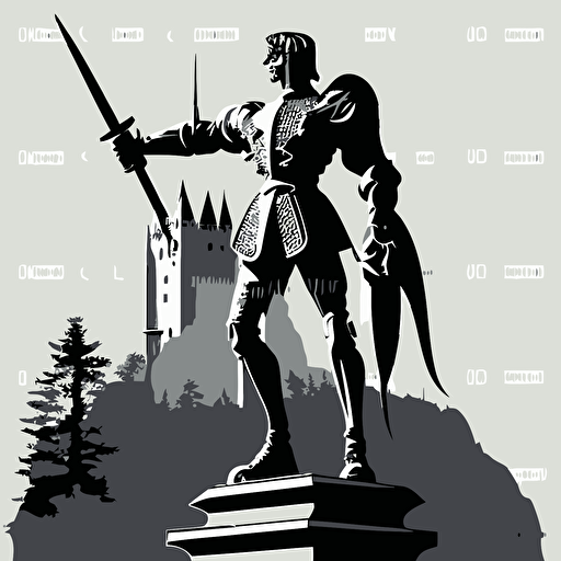 The knight front of a castle which is on montain, vector stly
