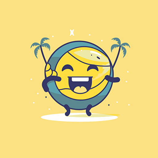 Banana, Playing Volleyball on the Beach, Energetic, Bright Colors, Comic vector illustration style, flat design, minimalist logo, minimalist icon, flat icon, adobe illustrator, cute, Simple