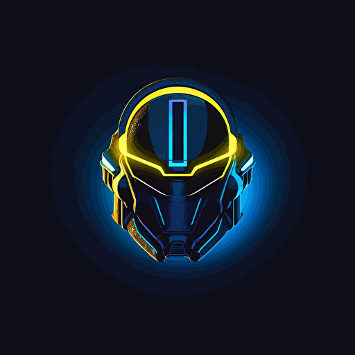 minimalist logo design, vector, 80s theme, tactical, neon blue, robotic helmet, soundwave on visor, letter Y, daft punk,