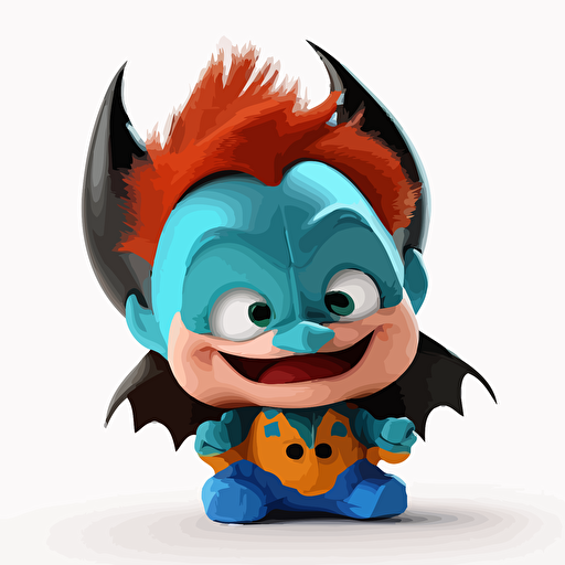 A saturated colorfull baby fur batman, goofy looking, smiling, white background, vector art , pixar style