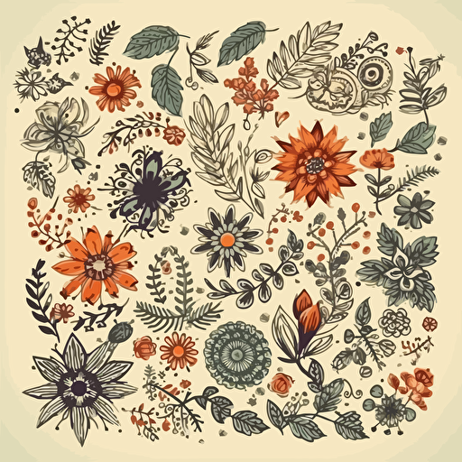set of floral elements, vector illustration style.