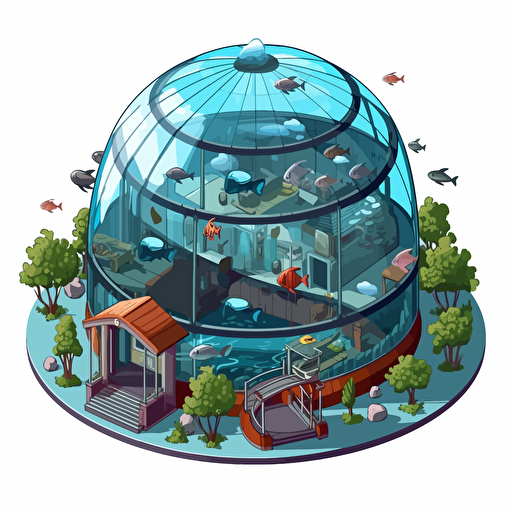 isometric cartoon vector image of a aquarium dome building with transparent background