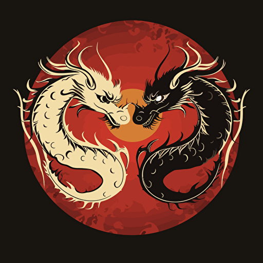 2 chinese dragons in a shape of Yin Yang symbol simple vector 2d