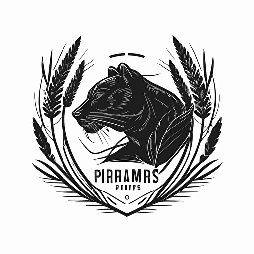 logo for a sport club. The emblem is a black panther. Incorporate pampas grasses. Black vector stroke on white background, 2D.