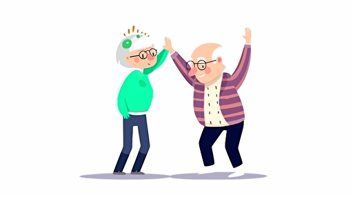 cute robot and middle aged man doing a high-five, Sticker, Adorable, Tertiary Color, Pixar, Contour, Vector, White Background, Detailed::