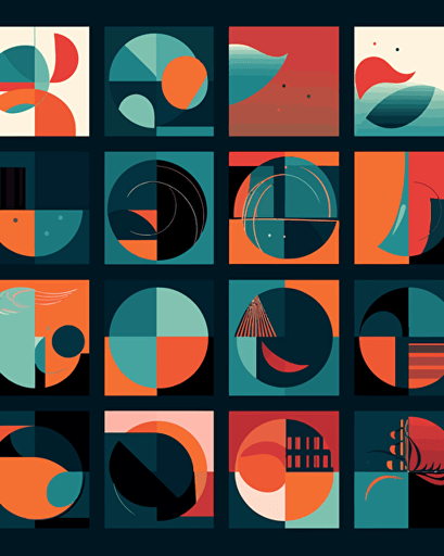 modern abstract shapes, retro aesthetics, vector image, sticker design, pantone color scheme: 12