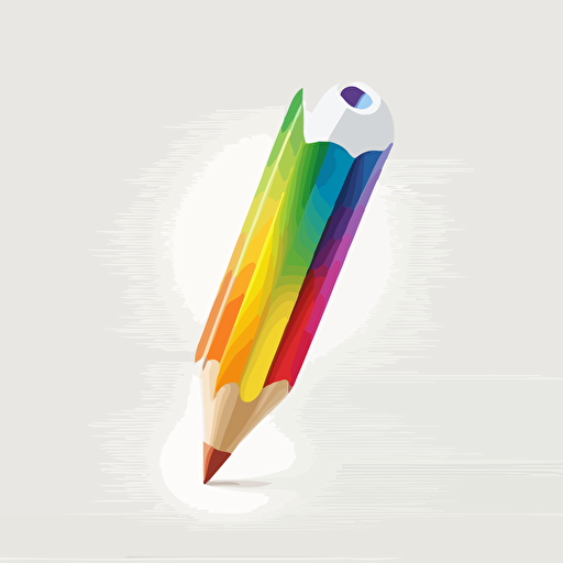 appicon, A pencil pointing upwards, drawing a rainbow, minimalist, vector, white background