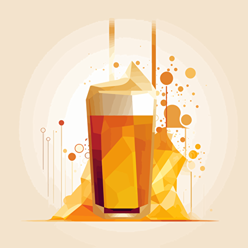 The logo is a stylized liter of beer consisting of geometric shapes such as triangles and curves. Beer foam is represented by superimposed translucent white circles that add a fluidity effect. The color scheme of the logo includes a warm amber color that fades to gold, creating a gradient reminiscent of the shades of beer::vector::flat 2d