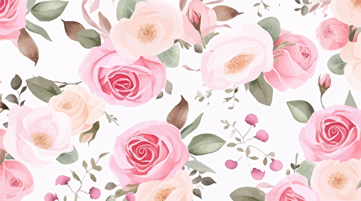whimsical tiny print pink rose wallpaper in Watercolor pattern in the style of nursery artwork. Bright, sweet. Highly Detailed, vector, render, intricate, cute, adorable, lovely. Seamless pattern repeat.