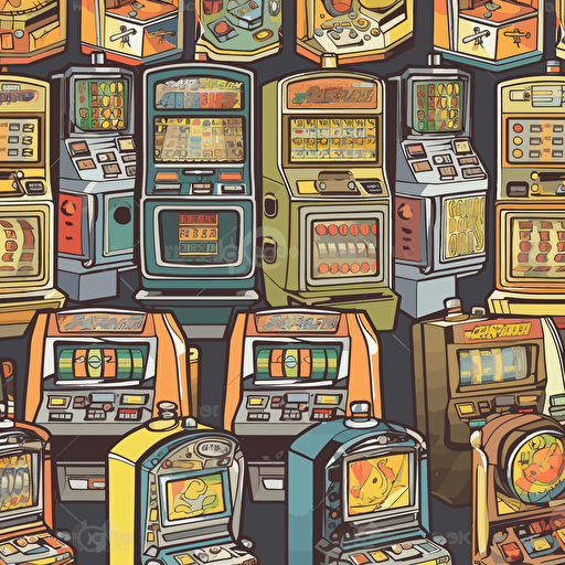 Background on which there are a lot of slot machines in vector style