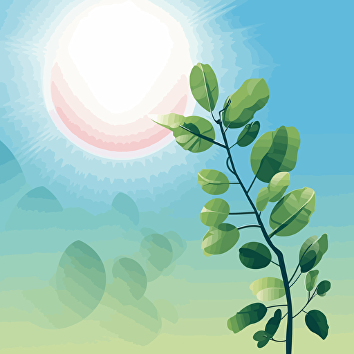 a small plant reaching its leaves up to the sky. The sun is shining in the blue sky. Vector illustration