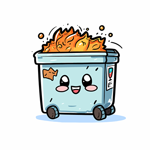 sticker, dumpster on fire, kawaii, contour, vector, white backgroung