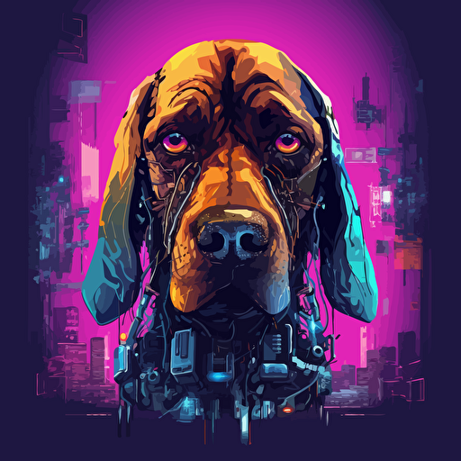 vector art of bloodhound dog in Cyberpunk style