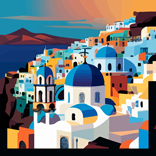 image of santorini in smooth colorful vector style