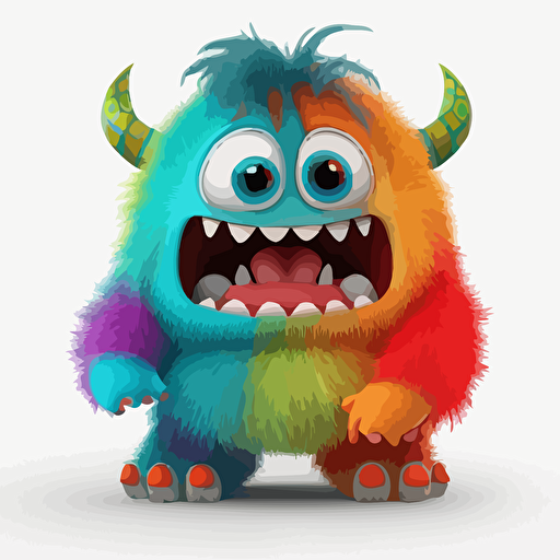 A saturated colorfull baby fur transformer monster, goofy looking, smiling, white background, vector art , pixar style