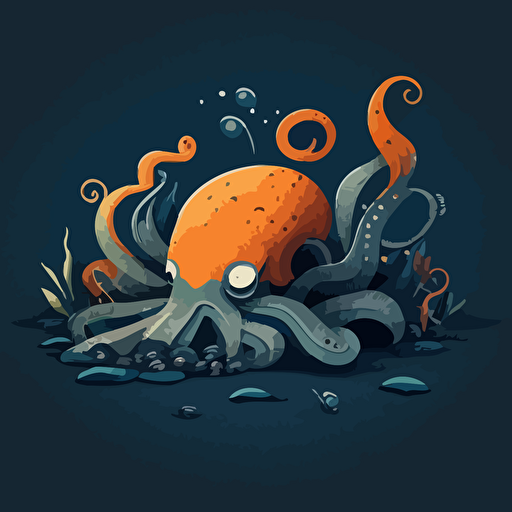 CYBERPANK vector octopus, laying on the tex, wraps it with its tentacles. 2d, minimalistic