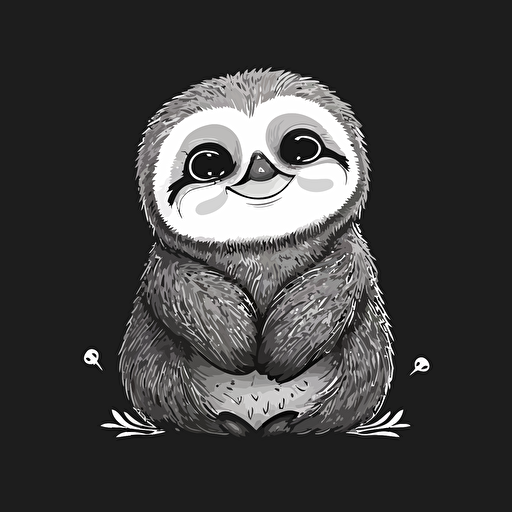 cute owl sloth hybrid, smiling. vector, clean, minimal, black and white