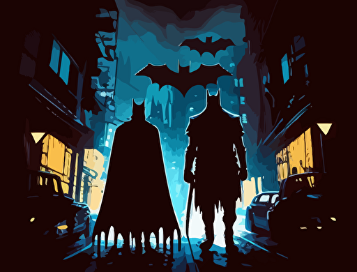 batman and joker. Gotham city, vector, game design atmospheric lighting.