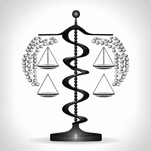 a scale with a dna strand in the center, 2d, vectorial, white background, black and white,