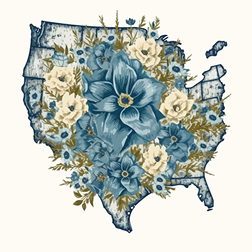 vector illustration of the state map of Texas with blue bonnet flowers inside