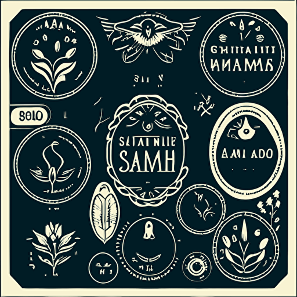 illustration elements for shamanic herbal labels for salves, flat, vector