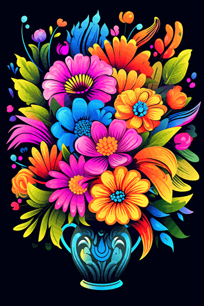 colorful svg vector drawing, a beautiful cat :: colorful svg vector drawing, a vase full of flowers