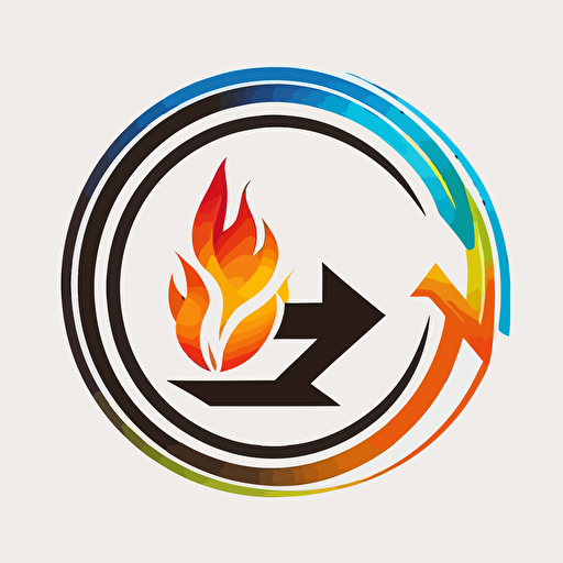 a logo of a food package, round arrow, induction symbol, flame, simple, vector