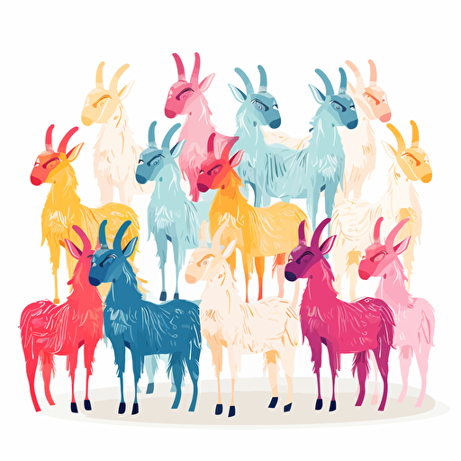 adorable brightly colored goats on a white background + doodle style + white background + simple vector + bright colors