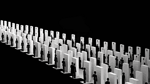 A black and white vector, a row of people fall as dominoes in a Domino Effect