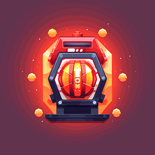 flat vector logo of octagon with classic slot machine inside with reels displaying three diamonds, red orange gradient, simple minimal