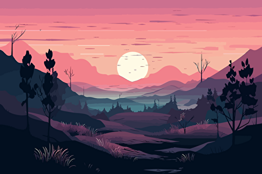cool landscape on a fictional planet, vector art, flat colors, pastel colors, minimalistic,