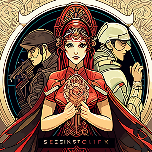 cyber security scenario involving hackers, vector, art deco, alphonse mucha style
