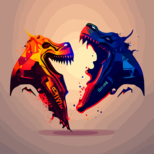 2d vector simlir logo similiar to Red Bull energy drink with two t-rex dinosaurs going head to head