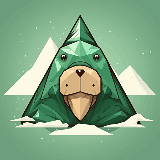 make a vector logo with a young walrus in a green triangle winter backgrund