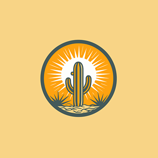 simple logo with a cactus and sun, vector style, 2 color
