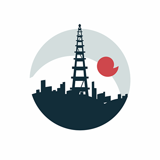create a simple vector-style squared logo with rounded radio waveforms, white background :: and rounded circles with :: radio tower :: hilltop :: white backround, very simple forms, few components