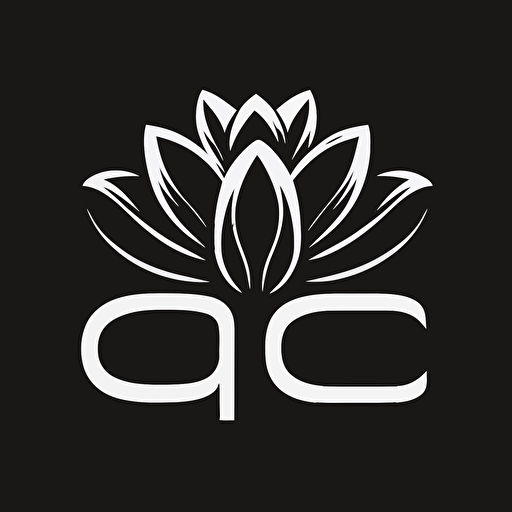simple modern iconic logo of a lotus flower with the letters C B , white vector on black background